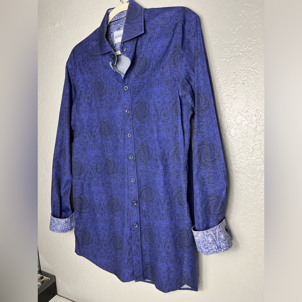 Blake Mill Button Up Shirt Men’s Large Purple Flip Cuff Sleeves Paisley Floral